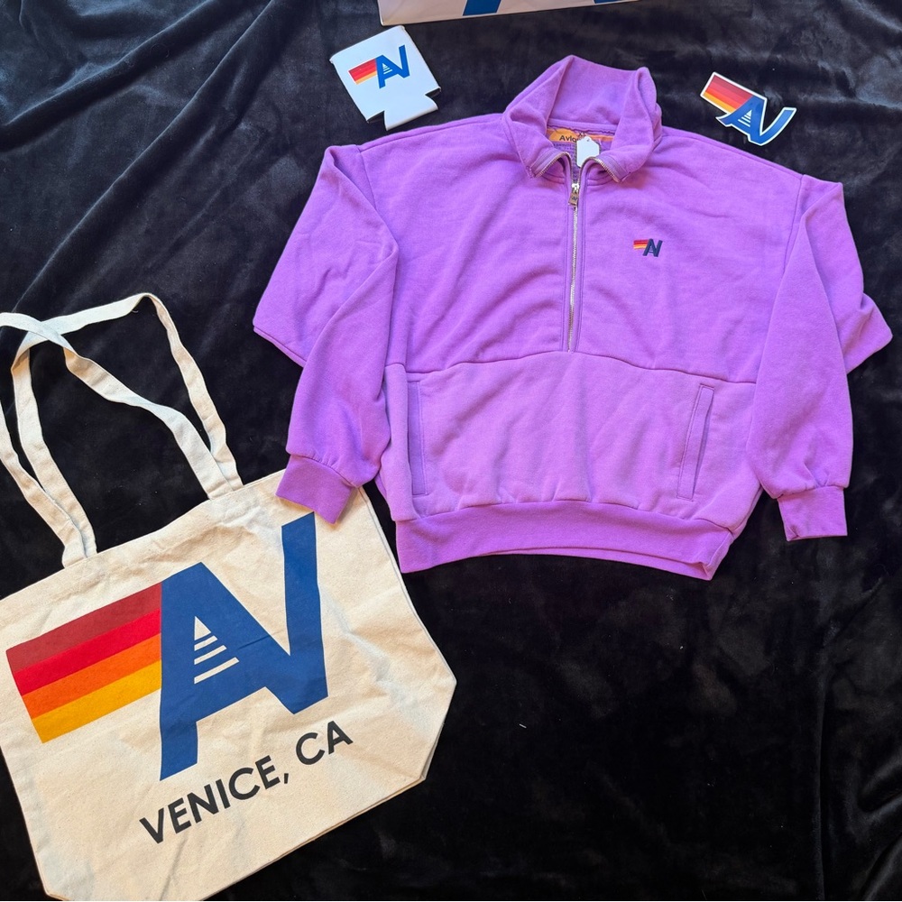 NWT Aviator Nation  Logo Embroidery Half Zip Sweatshirt XS + Tote